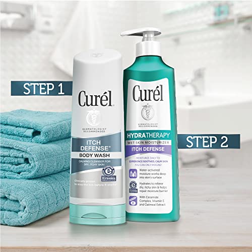 Curel Hydra Therapy Itch Defense Moisturizer and Body Wash Set,Wet Skin Lotion,+Curél Itch Defense Calming Daily Cleanser,Body Wash, Soap-free Formula,for Dry,Itchy Skin,12 fl oz&10 fl oz,2Piece set