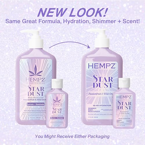 Hempz NEW Mini Star Dust Body Lotion, Iridescent Glow Shimmer, Passionfruit and Wild Orchid, Hydrating and Nourishing Moisturizer, 2.25 fl.oz.