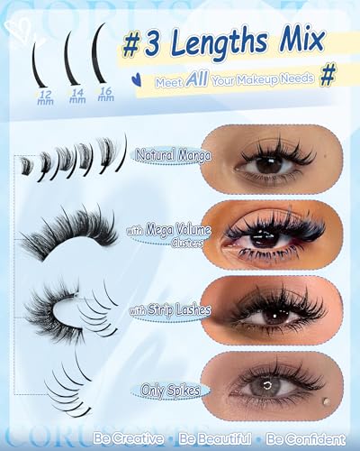 CORUSCATE Lash Clusters Spikes 12-16mm - Fairy Spiky Eyelash Extensions for Manga & Anime Looks