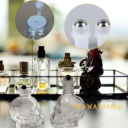 10ml Skull Glass Oil Roller Bottles - 7 Pack Essential Oils