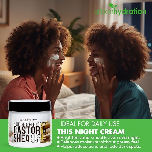 Urban Hydration Nourish and Rehydrate Castor and Shea Night Cream | Helps with Acne, Detoxes, Refreshes and Smooths Skin Overnight, Anti-Aging Benefits For All Skin Types | 2 Fl Ounces