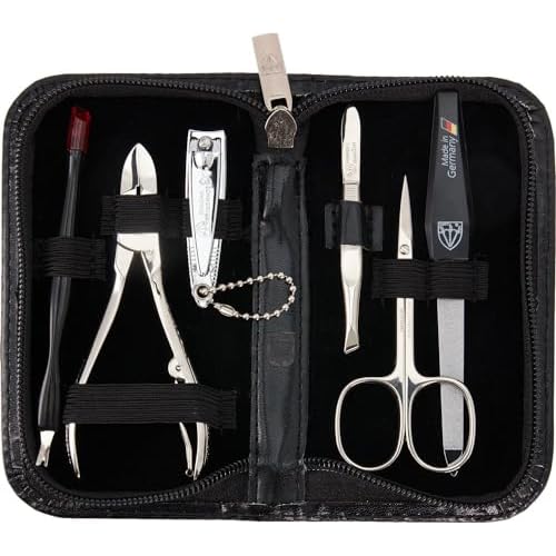 3 Swords Germany - brand quality 6 piece manicure pedicure grooming kit set genuine leather case black, Made in Germany