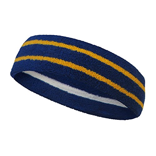 Couver HB799 Long Thick Wider Tan Basketball Headband Terry Cloth with 2 Black Stripes, 1 Piece