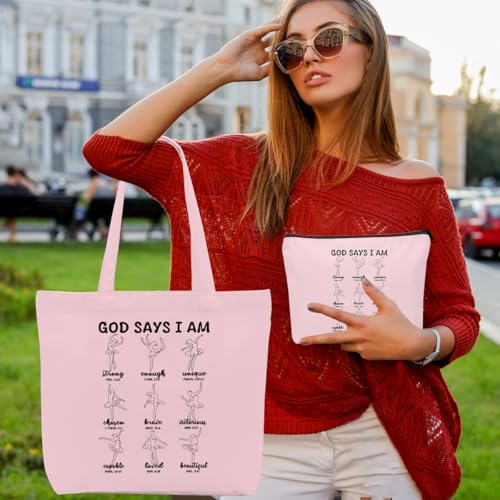 Christian Gifts for Women Dancer Girls Canvas Bag Makeup Bag Set Inspirational Dance Gifts Grocery Cosmetic Bags
