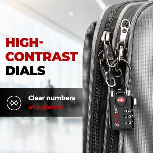 Forge TSA Approved Luggage Locks 2 Pack - Black, 3-Digit Cable Locks