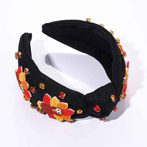 boderier Thanksgiving Headband Beaded Turkey Headband Jeweled Crystal Knotted Headbands for Women Thanksgiving Fall Costume Outfit Accessory Gift (Turkey)