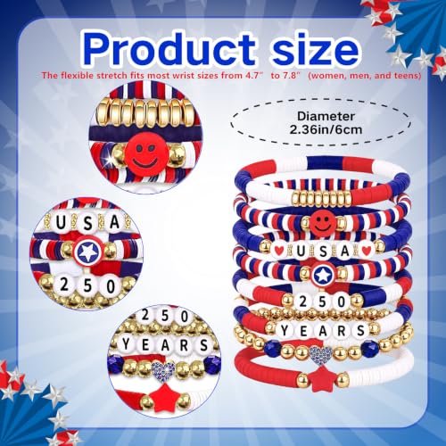 4th of July Patriotic Beaded Bracelets Set for Women - 8 Pack