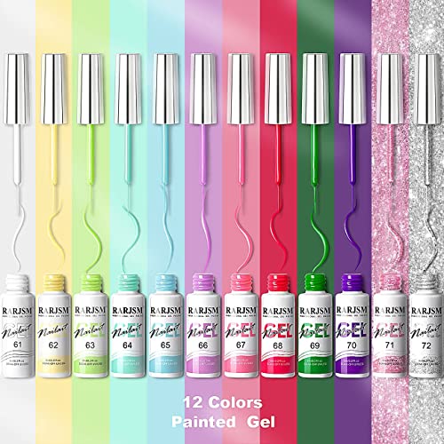 RARJSM Gel Liner Nail Art, Cotton Candy Collection Painting Gel Nail Art Polish Set Wire Drawing Gel for Nail Adesign Nail Art Brushes Set 6 Pcs Nail Art Design Pen Painting Tools