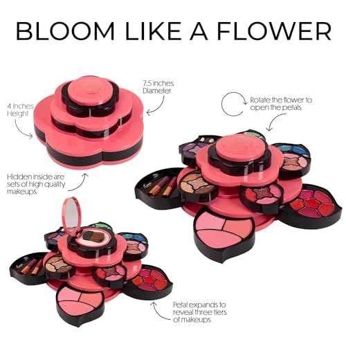 Toysical Makeup Kit for Teens - Flower Palette Gift Set for Teen Girls and Women - Makeup for Girls 10-12 - Petals Expand to 3 Tiers - Variety Shade Array - Full Starter Kit for Beginners