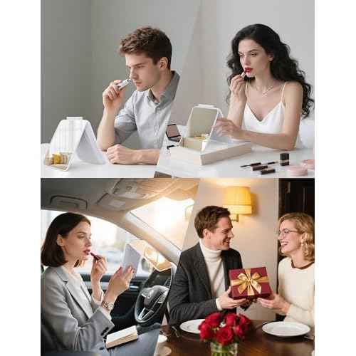 Travel Makeup Mirror with 1X/10X Magnifying, Portable Folding Make Up Tabletop Mirror for Office, Compact Vanity Mirror for Travel (Pearl White, No LED Lights)