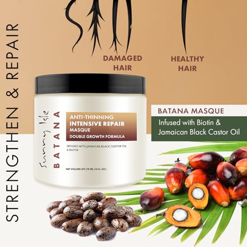 Sunny Isle Batana Intensive Repair Masque - Biotin, Jamaican Black Castor Oil, Batana Oil - 16oz