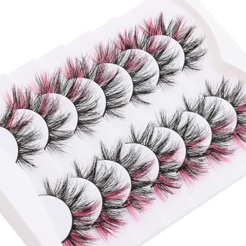 7 Pairs Dramatic Pink False Eyelashes with Fluffy Volume
