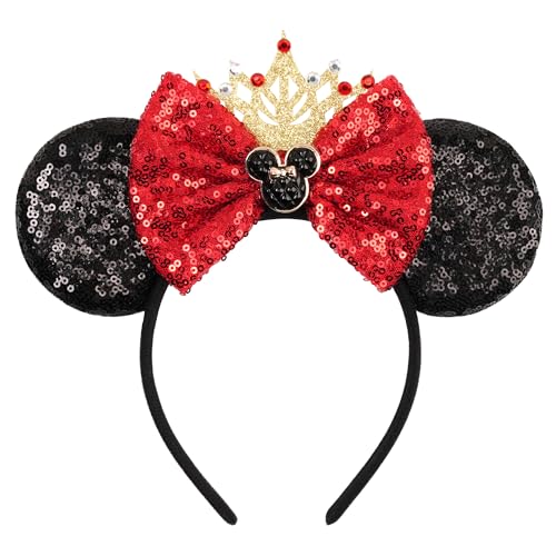 Sequin Mouse Ears Headband with Crown for Women
