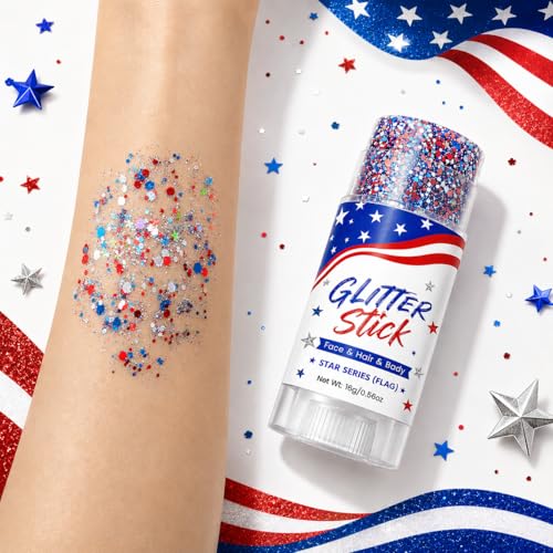 Red White Blue Glitter Stick | Patriotic Face & Body Sparkle