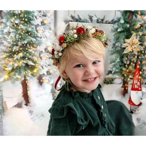 Christmas Flower Crown for Girls Winter Floral Crown Holiday Decoration Headband Xmas Wedding Headpiece Burgundy Berry Wreath Red Green Golden Gifts for Grandkids Holly Berry Garland