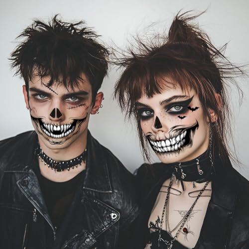 Halloween Skeleton Face Temporary Tattoo Stickers, 8-Pack