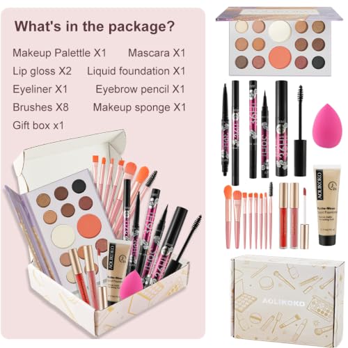 All-in-One Makeup Kit with 14-Color Palette & Brushes