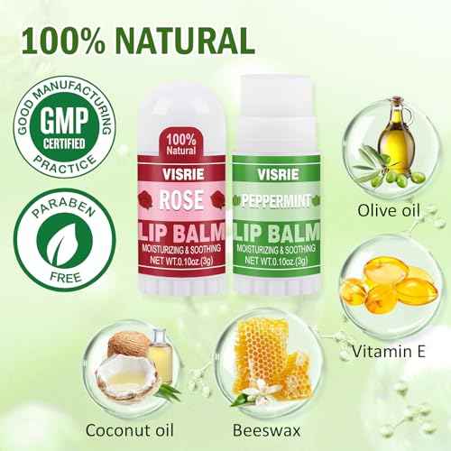 Mini Lip Balm 20 Pack, Natural Lip Balms Bulk with Vitamin E and Coconut Oil, Moisturizing Lip Balm for Dry Cracked lips - 10 Flavors