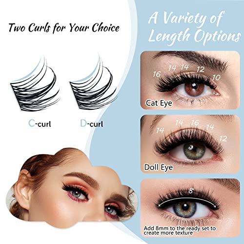 Lash Clusters 84 Pcs Cluster Lashes Eyelash Clusters DIY Cluster Eyelash Extensions Individual Lashes Thin Band & Soft(Cloudy,D-12mm)