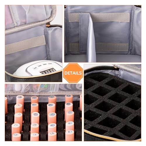 Portable Nail Polish Organizer Bag with UV Light Case - Holds 30 Bottles and 1 UV Nail Lamp, Double-Layers Nail Dryer Case for Gel Nail Polish Kit, Nail Art Decorations£¨Checkered Black£©