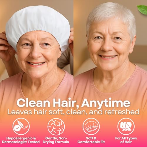 No Rinse Shampoo Caps (Pack of 6) ? Rinse-Free Shower Cap for Elderly, Bedridden Patients, Travel, Hospital, or Camping ? Waterless Hair Wash Solution