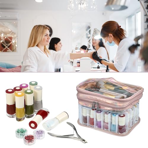 VOCOSTE Nail Bag - Pink Carrying Case for 35 Bottles, Art Organizer & Travel Storage