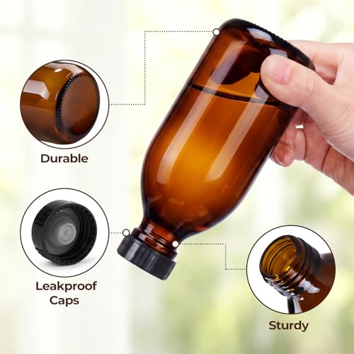 48-Pack 8oz Amber Glass Bottles with Caps & Labels for Extracts