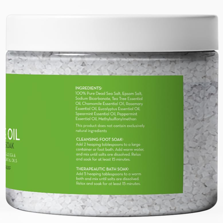 Tea Tree Oil Foot Soak with Epsom & Dead Sea Salts - Relaxing 20 oz Bath Spa