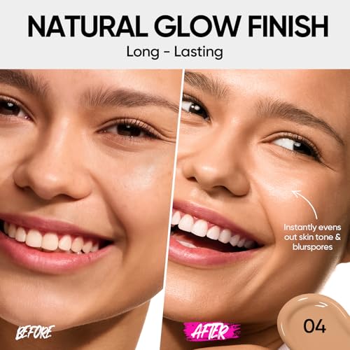 SKINTIFIC Cover Glow Cushion Foundation - Radiant Finish, Medium-to-High Coverage, Hydrating Peptide #04 Beige