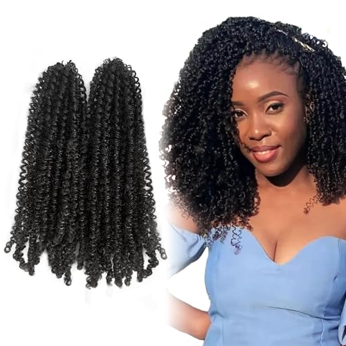 Yanky twists Premium Hand Made Yanky Twist Crochet Hair | 10 inches Black | Curly mini Spring Passion Twist | Short, Pre-Looped Crochet lightweight Braids | 5 Packs - Black