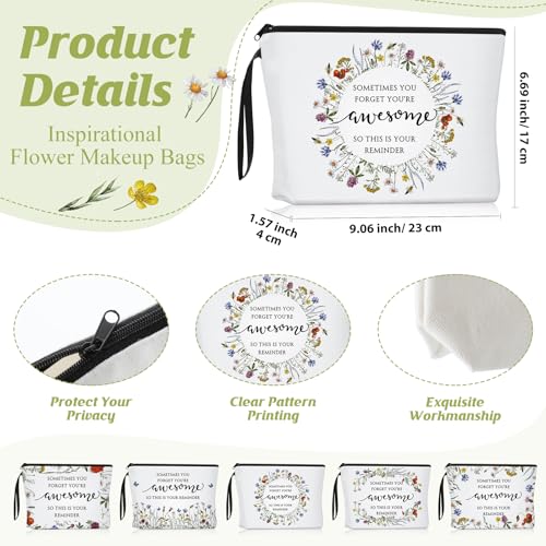 Reginary 20 Pcs Makeup Bags Gift for Women Bulk Inspirational Flower Canva Cosmetic Bag with Zipper You Are Awesome Thank You Gift for Staff Employee Coworker Team Nurse Caregiver (Inspirational)