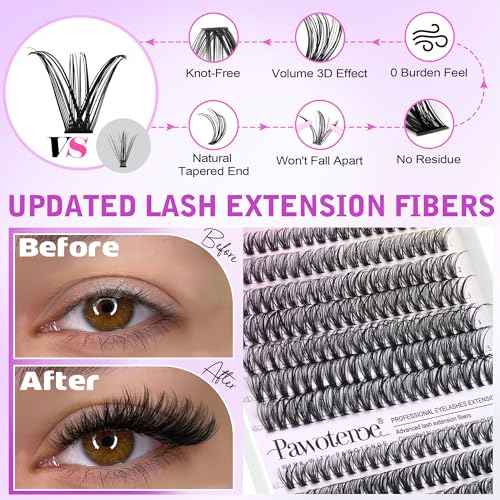 Pawotence Lash Extension Kit DIY 280pcs Lash Clusters Eyelash Extension Kit, 9-16mm 30D 40D Individual Lashes Kit with Lash Bond and Seal, Lash Tweezers for Self Use (30D&40D, 0.07D, 9-16mm, Kit)