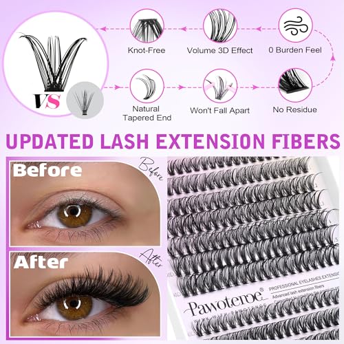 Pawotence Lash Extension Kit 280pcs DIY Cluster Lashes 9-16mm