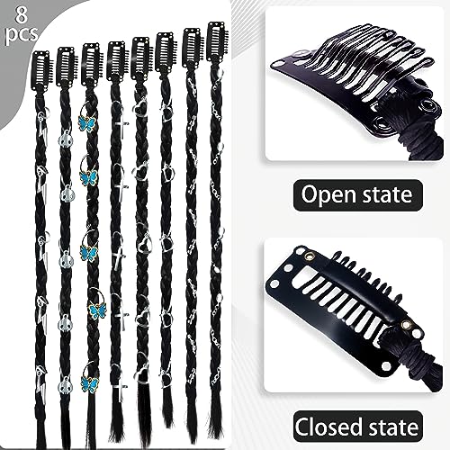 Puniae Clip in Braided Hair Extensions 8 Pcs 20" Box Braids Extensions Synthetic Hairpieces for Women Daily Wear Natural Balck