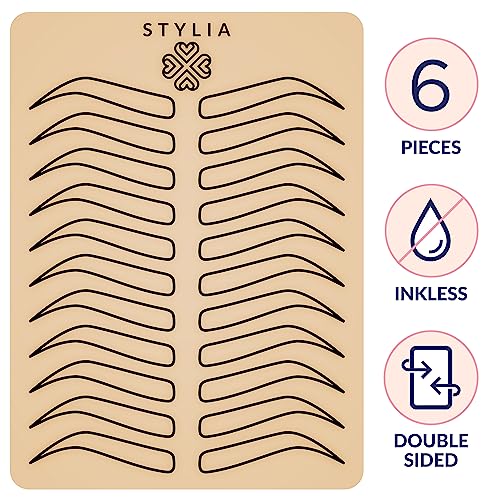 Stylia Microblading Practice Fake Skin Sheet for Eyebrow Tattoo, Fake Skin for Tattoo, Micro Blading Eye Brow Makeup, Tattoo Skin Practice Kit, Tattooing Supplies (5 Black Double Sided +1 Bonus White)