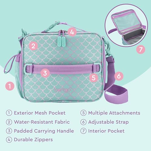 Bentgo Kids Lunch Bag - Durable, Double-Insulated Lunch Bag for Kids 3+; Holds Lunch Box, Water Bottle, & Snacks; Easy-Clean Water-Resistant Fabric & Multiple Zippered Pockets (Mermaid)