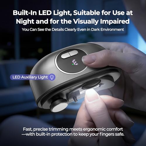 Electric Nail Clipper, 2-in-1 Improved Nail Clippers Set with LED Light & USB Rechargeable, 3 Speed Quiet & Nail Clip Storage for Baby Adults Seniors Thick Nails ?Includes Oblique Nail Clippers (Grey)