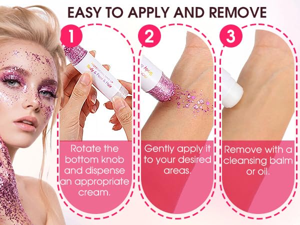 Pink Glitter Stick for Face Body Hair - Waterproof Shimmer