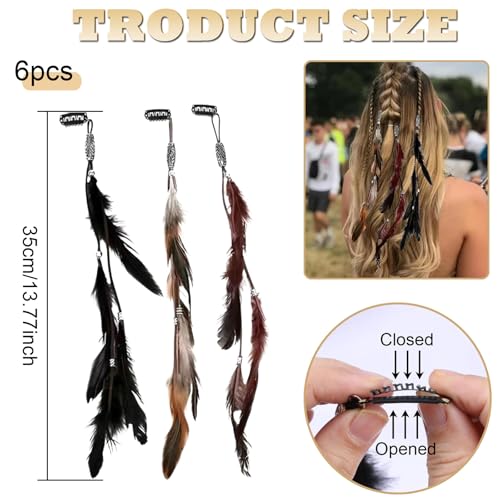 Feather Hair Clips 6Pcs - Festival Bohemian Accessory