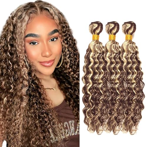 P4/613 Blonde Deep Wave Human Hair Bundle 24 26 28 Inch