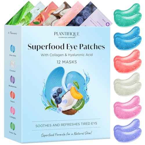PLANTIFIQUE Superfood Under Eye Patches ? 12 Pairs with Hyaluronic Acid for Dark Circles & Puffy Eyes ? Anti-Aging Skincare Gel Mask, Gift for Women & Men