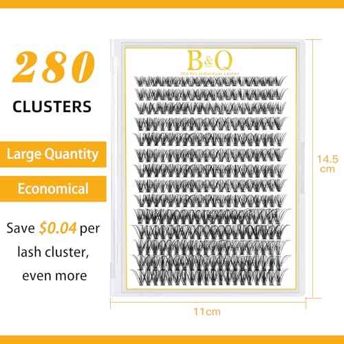 B&Q Lash Clusters 280PCS Natural Eyelash Clusters 40D D 9-16mm Individual Lash Wispy Eyelash Extension with Soft Thin Band Classic Look Pesta?as Postizas Comfortable DIY at Home(40D-D-9-16mm)