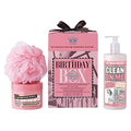 Soap & Glory The Birthday Box - Clean On Me Shower Gel, The Righteous Butter Body Butter with Shea Butter & Shower Puff - Rose & Bergamont Scented Birthday Gift Set - 3 Piece Shower Set