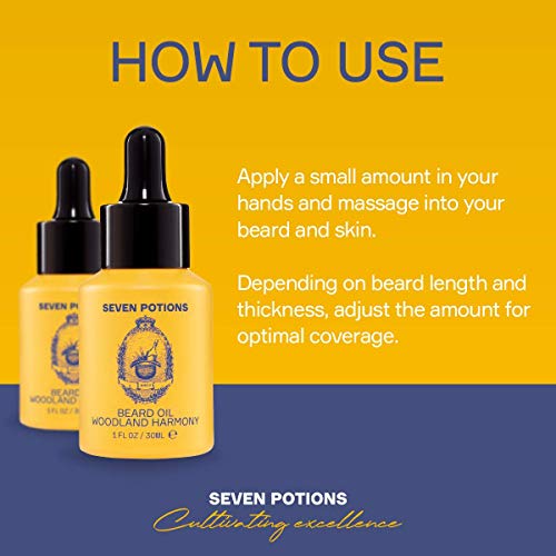 SEVEN POTIONS Natural Beard Oil for Men 1 FL OZ / 30ml ? Sweet & Woody Beard Softener & Conditioner ? Vegan Conditioning Oil That Helps Prevent Itch & Dandruff (Woodland Harmony)