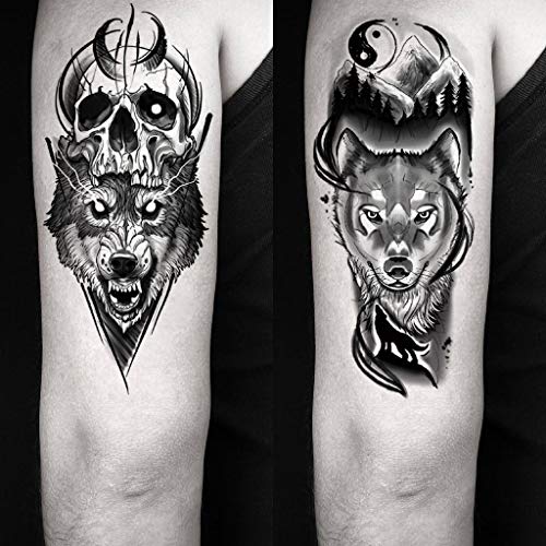 8-Pack Temporary Tattoos - Wolf Skull Moon Designs