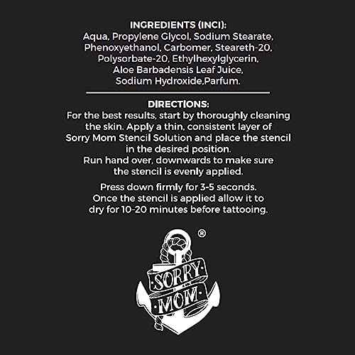 Sorry Mom Tattoo Stencil Gel Solution - Tattoo Transfer Gel for Tattooing - Long Lasting, Clear & Dark Stencils - The Original HOLD FAST - Developed in the USA by Professional Artists (3.4 oz)