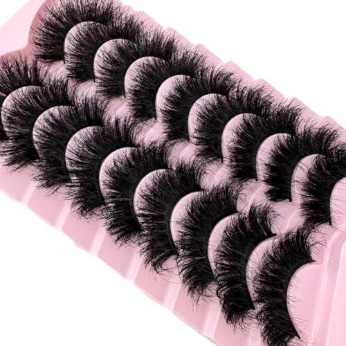 HBZGTLAD Faux Mink False Eyelashes, 9 Pairs, Fluffy Dramatic Volume, Long Strip Wispy Lashes (LZ-12)