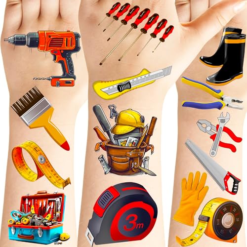 224 Pcs Tools Tattoos Temporary Stickers Maintenance worker Toolbox Mechanic Electrician Great father Party Supplies Decorations Camping Themed Birthday Favors Tattoos