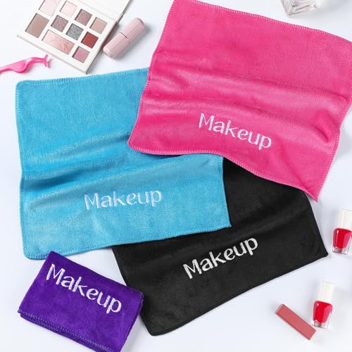 12 Pack Reusable Makeup Remover Cloths 13" x 13" Thick Microfiber Face Towels Colorful Soft Cleansing Eraser Wash Cloths for Skin Facial Hand Travel Use