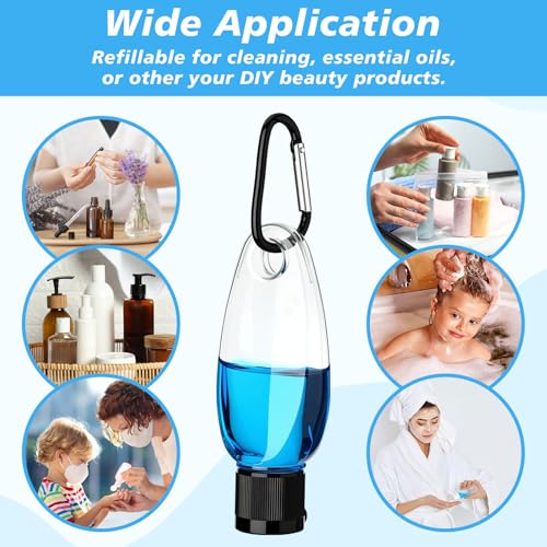 100 Pcs Traveling Bottles with Keychain 1oz Clear Plastic Keychain Bottle Leakproof Refillable Empty Keyring Container Liquid Packing Container Portable Bottle with Lid for Liquid Cream